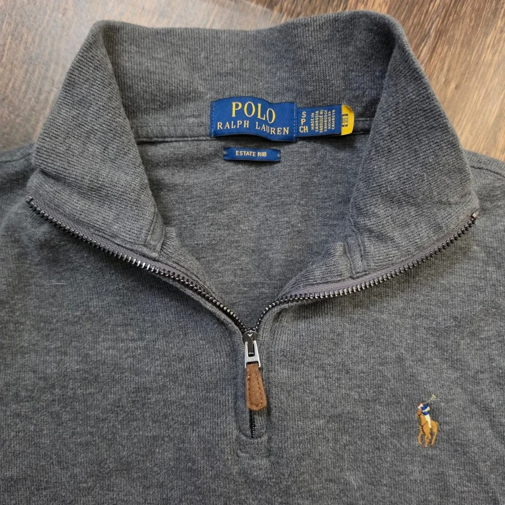 POLO RALPH LAUREN Pullover Mens Small Grey Estate Rib Quarter Zip Sweater
